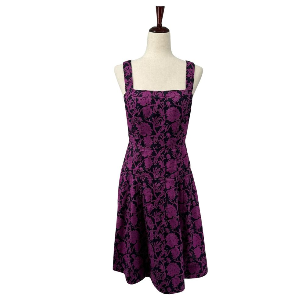 Tori Burch Jodie Floral Dress 6 Purple Square Neck‎ Sleeveless Fit Flare